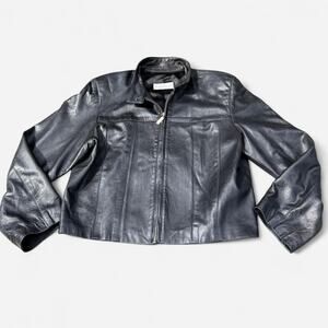Black Vericci leather jacket with full zipper womens lg made in USA